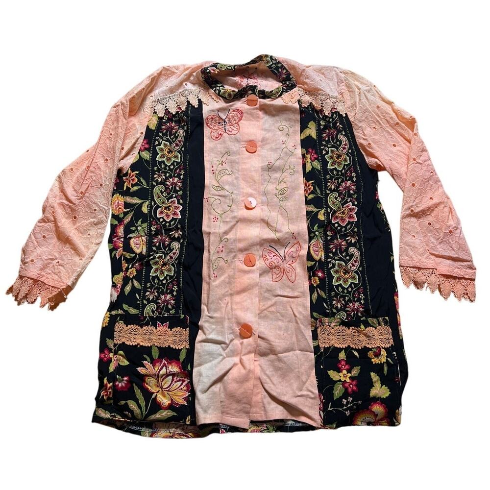 Handmade Floral Button-Up Long Sleeve Cardigan Size Large
